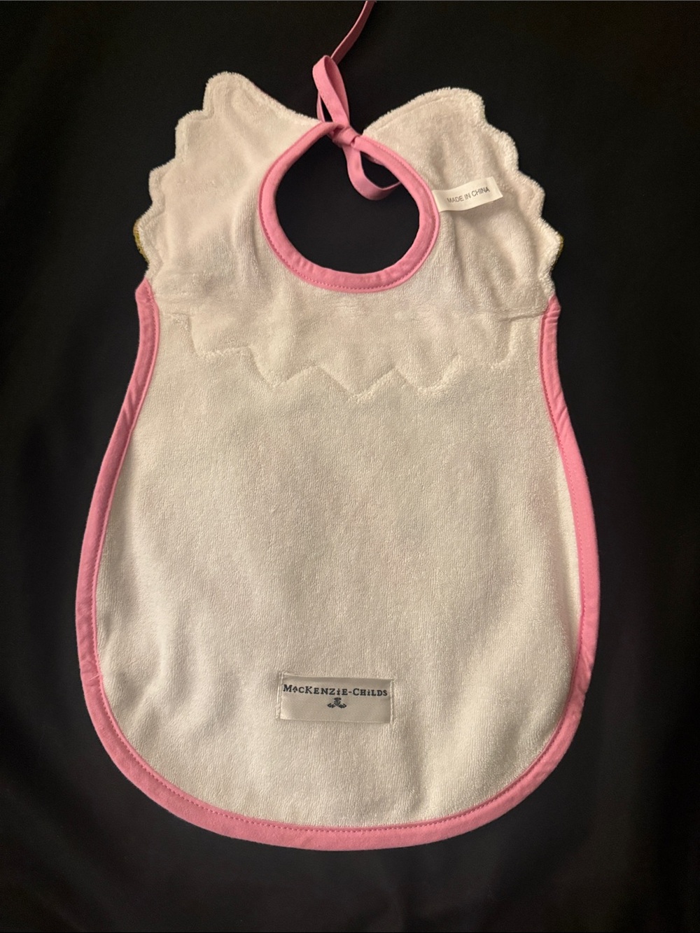 NWOT Mackenzie Childs Pink & Yellow Bunny Appliqué Baby Bib - Kids Accessories - Picture 2 of 2